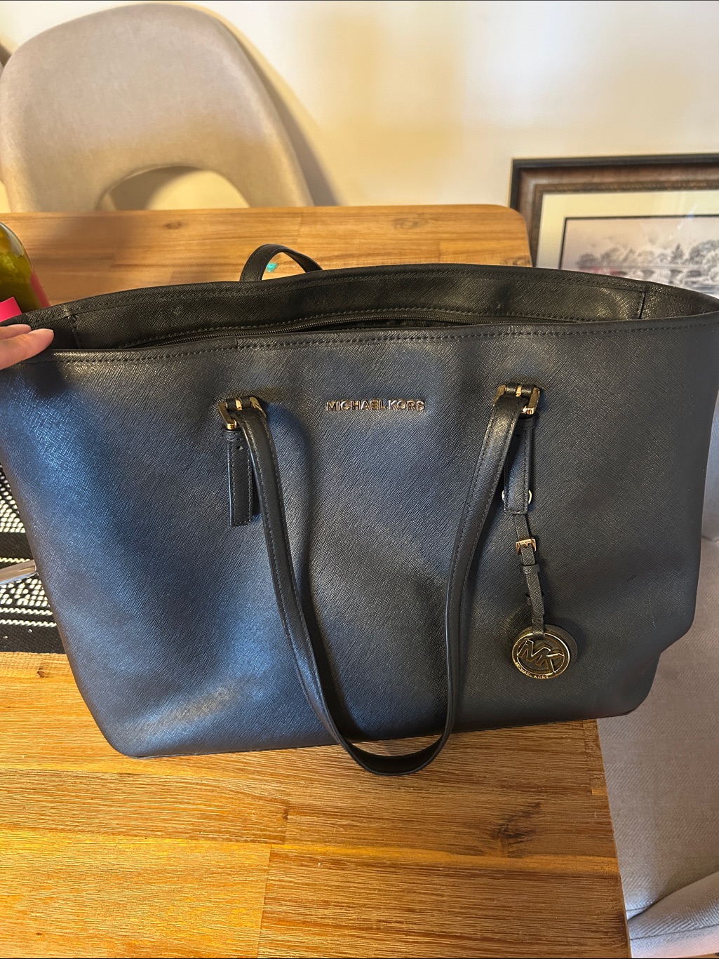 Michael Kors Black Saffiano Leather Tote With Gold Accent